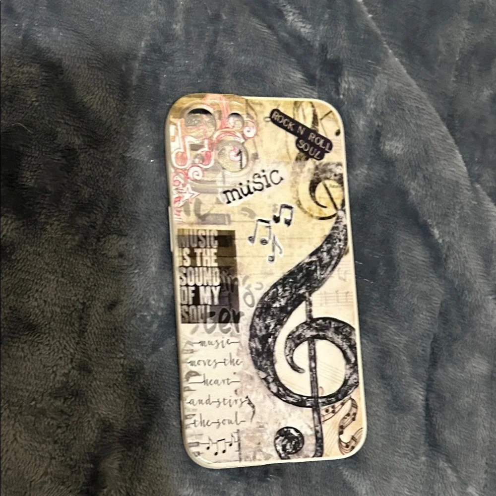 iPhone 14 Music-Themed Protective Phone Case - Cream/Black